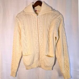 Kings Road Sears Mensstore Cream Cable Knit Full Zip Sweater Large Grandpacore